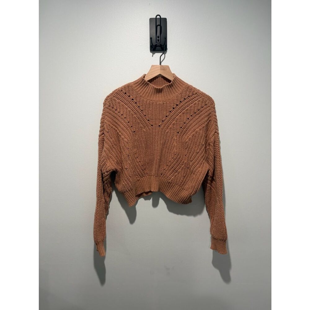 Lottie Moss Cropped Cable Knit Sweater - Tan/Rust S